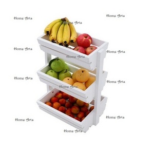 3 Tier white color solid wooden basket antique design customized size fruits and vegetables storage basket