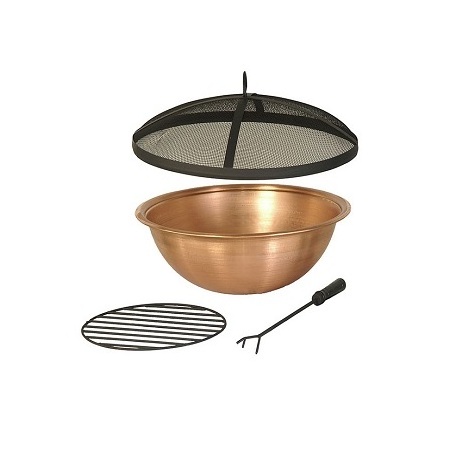 Barbeque Round Shape Copper Fire Pit Bowl With Folding Outdoor Heating Iron Spark Screen For Best Selling