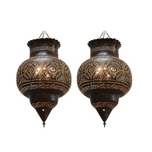 Set Of 2 Metal Moroccan Hanging Lantern Black Color Metal Moroccan Lantern For Indoor And Outdoor Usage