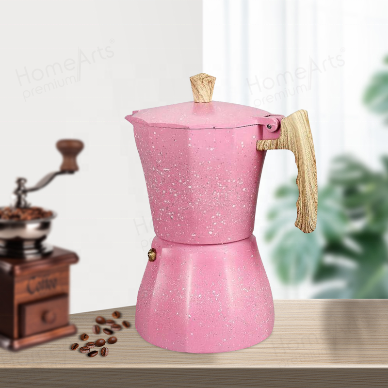 2022New design stock pink stove top portable filter aluminum 300ml moka mocha coffee pot