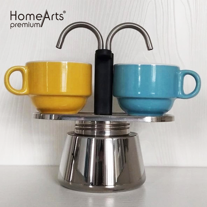 2 cup tube stainless steel 304 dual pipe bialetti espresso induction coffee maker moka pot