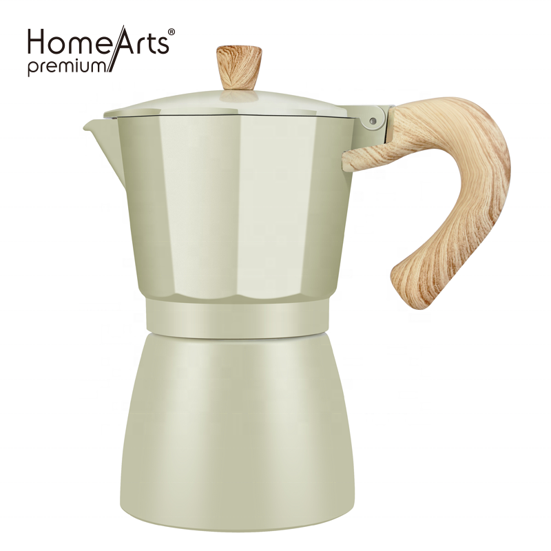 Ready to ship 3/6 cups household multi-colored aluminum bialetti moka coffee pot with wooden effect handle