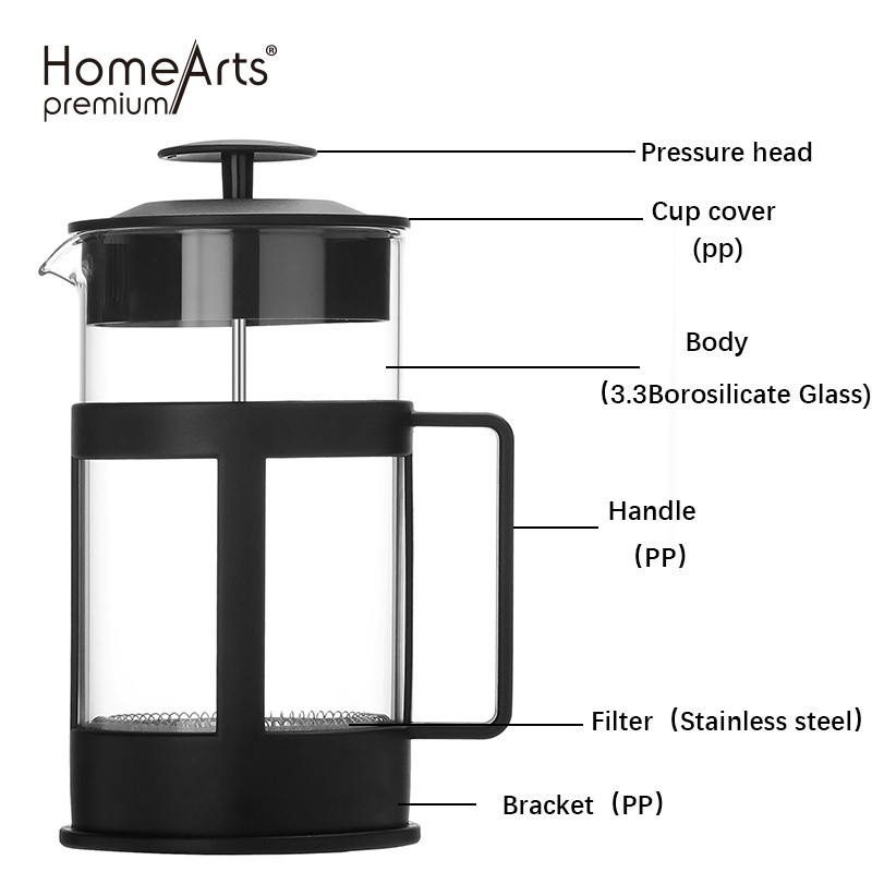 New Arrival Portable Travel French Press Coffee Maker Glass French Press With BPA Free Plastic Frame