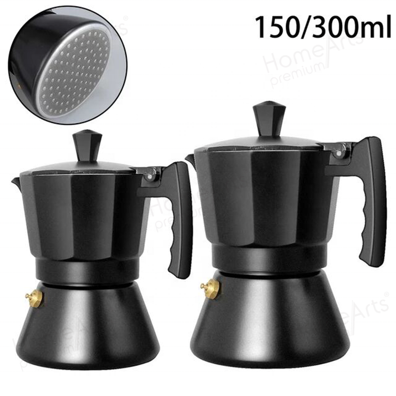 Hot sale 3/6 cups Aluminum stove top induction black moka pot coffee maker for gas