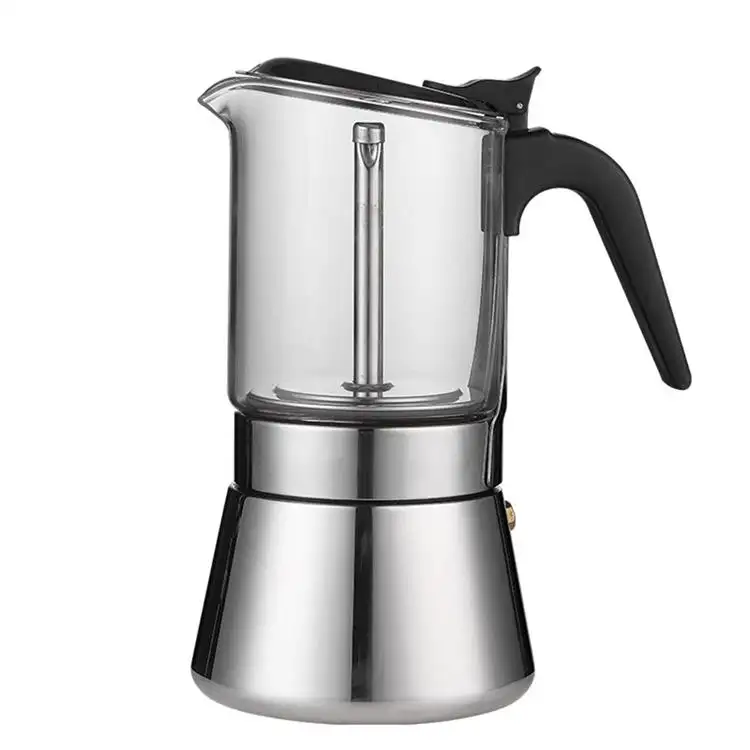 Hot Sale 3/6/9 Cups Aluminum Crystal Glass Top Portable Cafetera Stovetop Espresso Coffee Maker Moka Pot