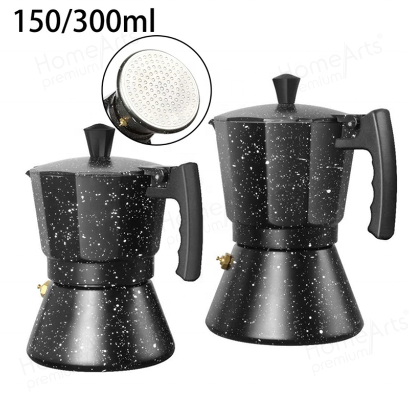 Hot sale 3/6 cups Aluminum stove top induction black moka pot coffee maker for gas