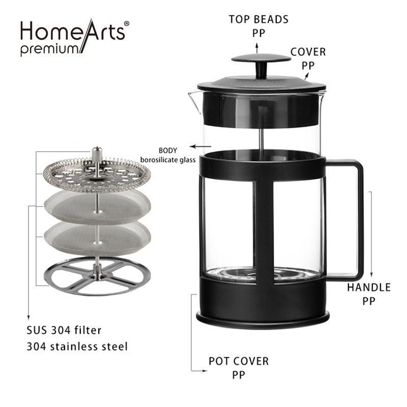 New Arrival Portable Travel French Press Coffee Maker Glass French Press With BPA Free Plastic Frame