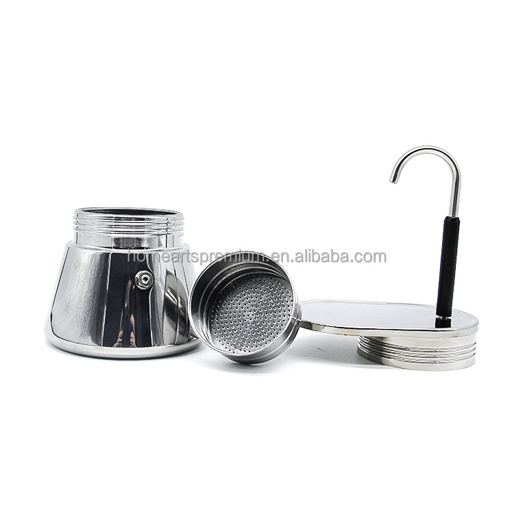 Top seller 2 cup tube stainless steel 304 dual pipe bialetti espresso induction coffee maker moka pot