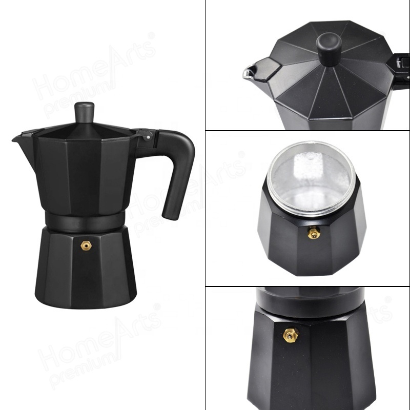 Italy Matte Black Aluminum Custom Italian Bialetti Mocha Pot Coffee Maker Machine Moka Pot