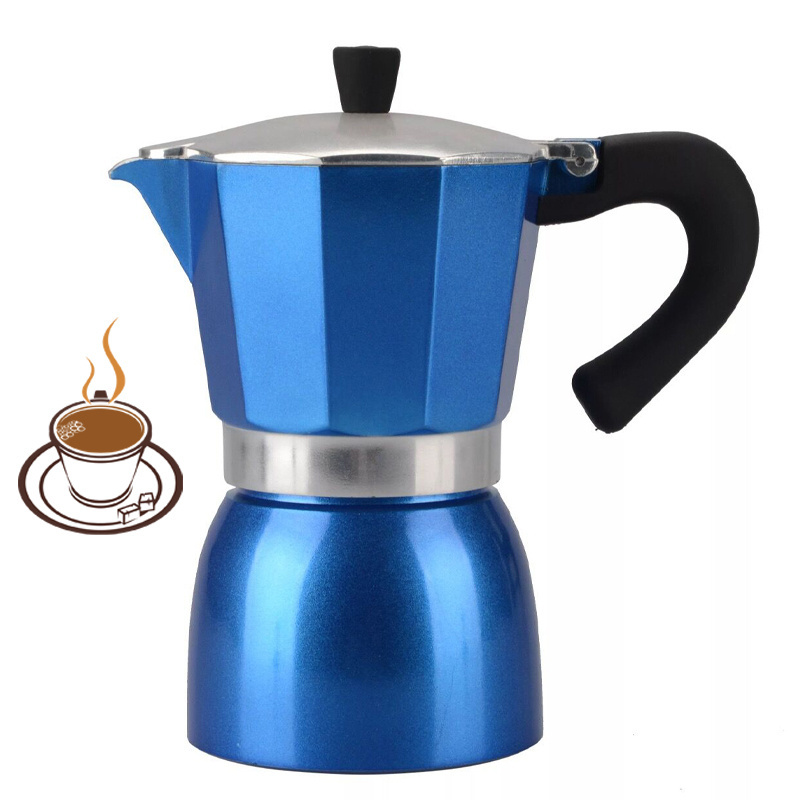 Great Moka Pot 6 Cups High Quality Blue Aluminium Stovetop Mocha Moka Pot