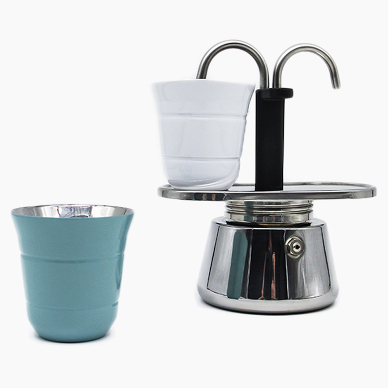 Outdoor Italian Mini 2 cups Portable Espresso Coffee maker, Fountain Stovetop Stainless Steel Espresso Percolator Coffee Maker