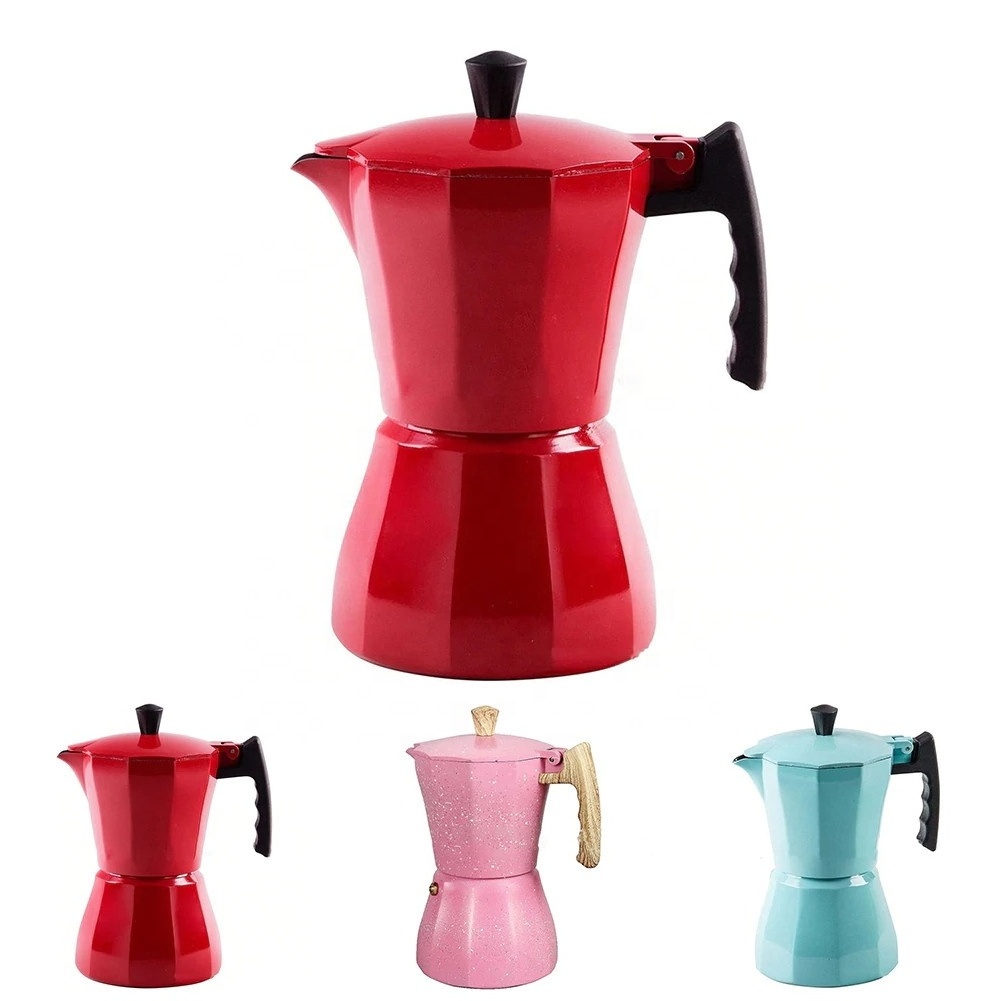 Hot sale sstock 3/6 cups aluminum bialetti custom branded coffee maker moka pot