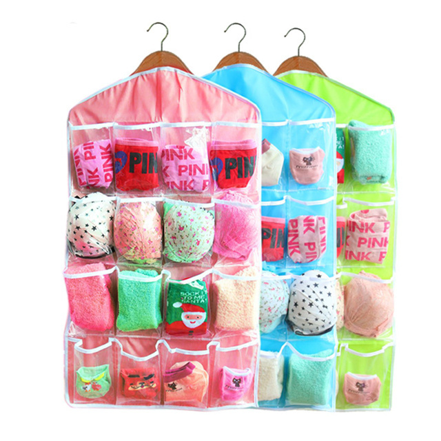 16-Pocket Hanging Closet Organizer for Jewelry and Accessories, Bra Underwear Socks Ties