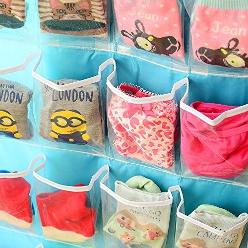 16-Pocket Hanging Closet Organizer for Jewelry and Accessories, Bra Underwear Socks Ties