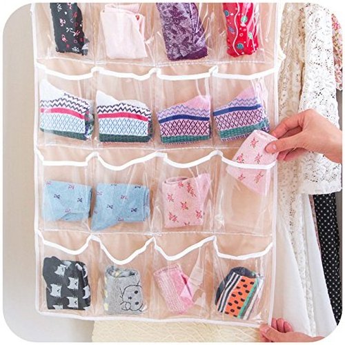 16-Pocket Hanging Closet Organizer for Jewelry and Accessories, Bra Underwear Socks Ties