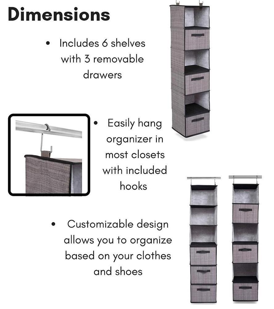 Eco-friendly Fabric Hanging Shelves Closet Organizer with Drawers