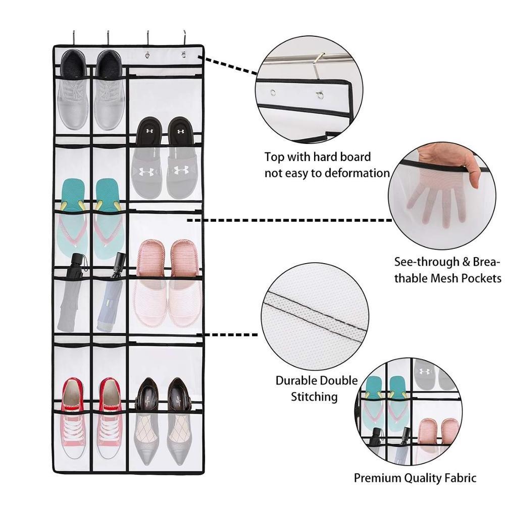 12 Mesh Pockets + 6 Large Mesh Storage Various Compartments Over the Door Hanging Shoe Organizer