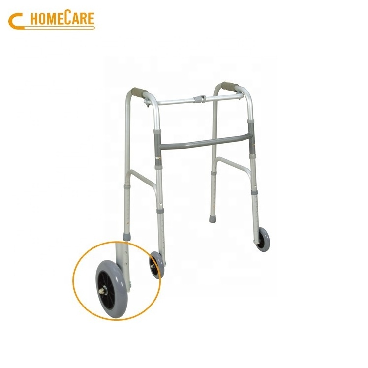 One button old people with wheels folding walker