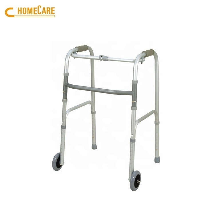 One button old people with wheels folding walker