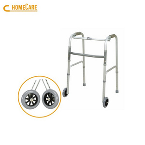 One button old people with wheels folding walker