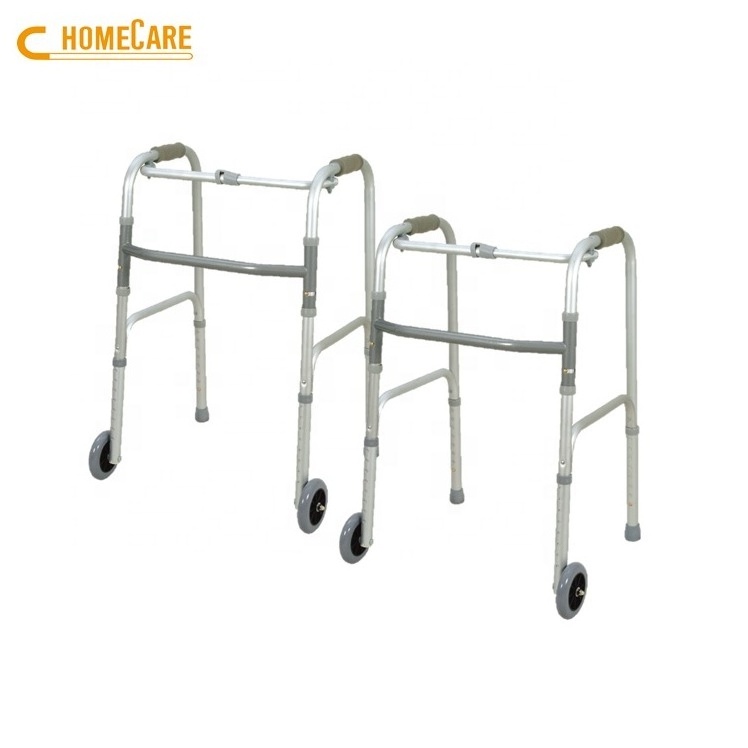 One button old people with wheels folding walker