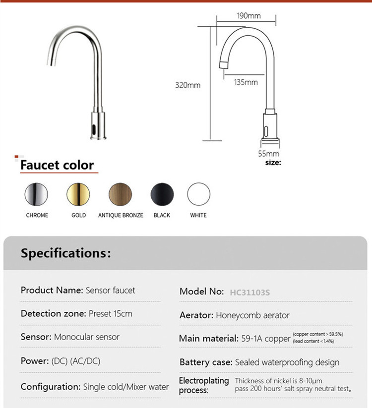 Automatic Infrared Sensor Smart Hot Cold   Water Touchless Bathroom Sink Mixer Faucet Water Tap for Kitchen Bathroom