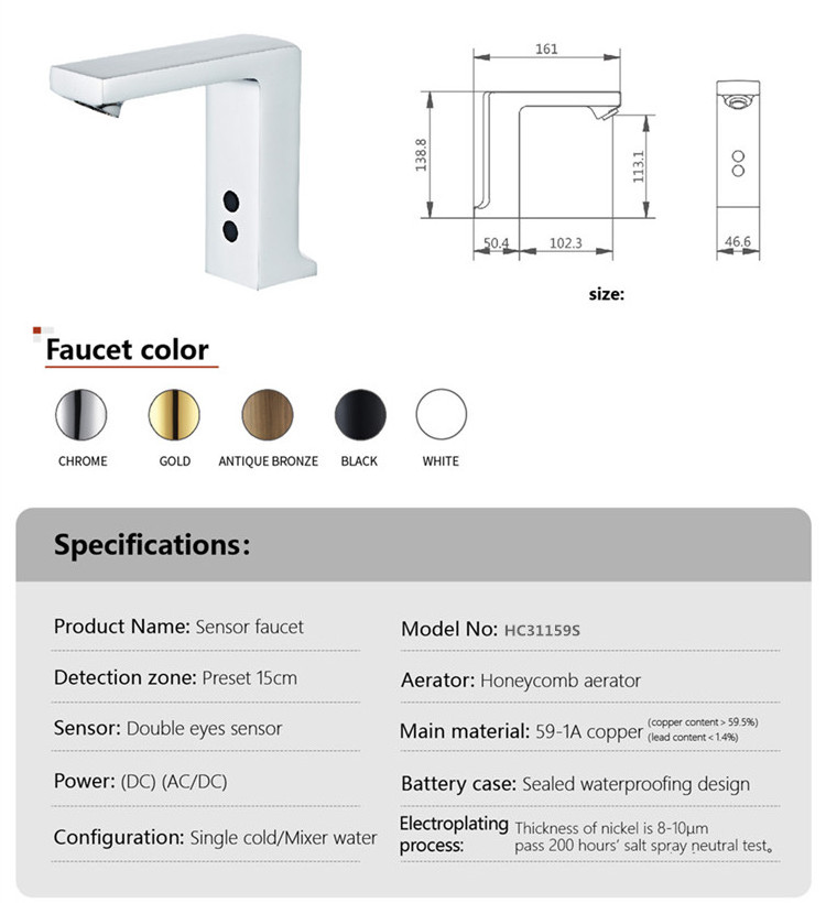 Zinc Alloy Touchless Sensor  faucet bathroom  Activated Sink Water Tap Electronic Infared  Hands Free Sink Basin  Smart Faucet