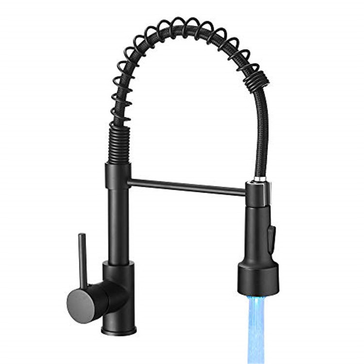 Kitchen Faucet with Modern Single Handle Pull Down Sprayer Spring Matte Black  basin faucet ledwith LED Light