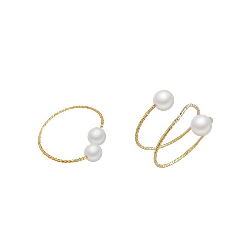 Japanese Light Luxury High end Women's Hammer Ring Adjustable Pearl Rings Index Finger Ring Two Piece Sets