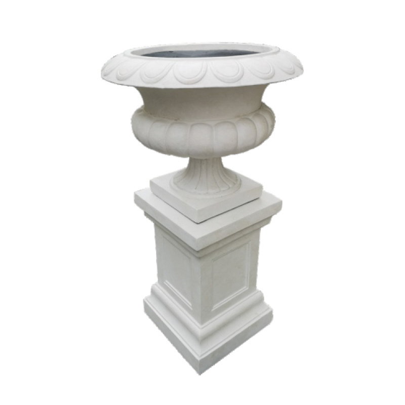 Roman Style White Flower Pot Fiber Clay Outdoor Urn Stone-Looking Flower Planters