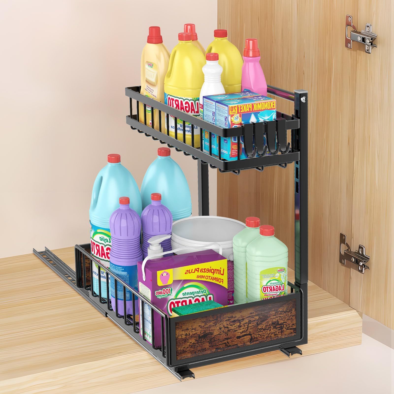 Under Sink Organizers 2 Tier - Kitchen Under Sink Organizer Storage Metal,Pull Out Cabinet Organizer Adjustable Height Organizer