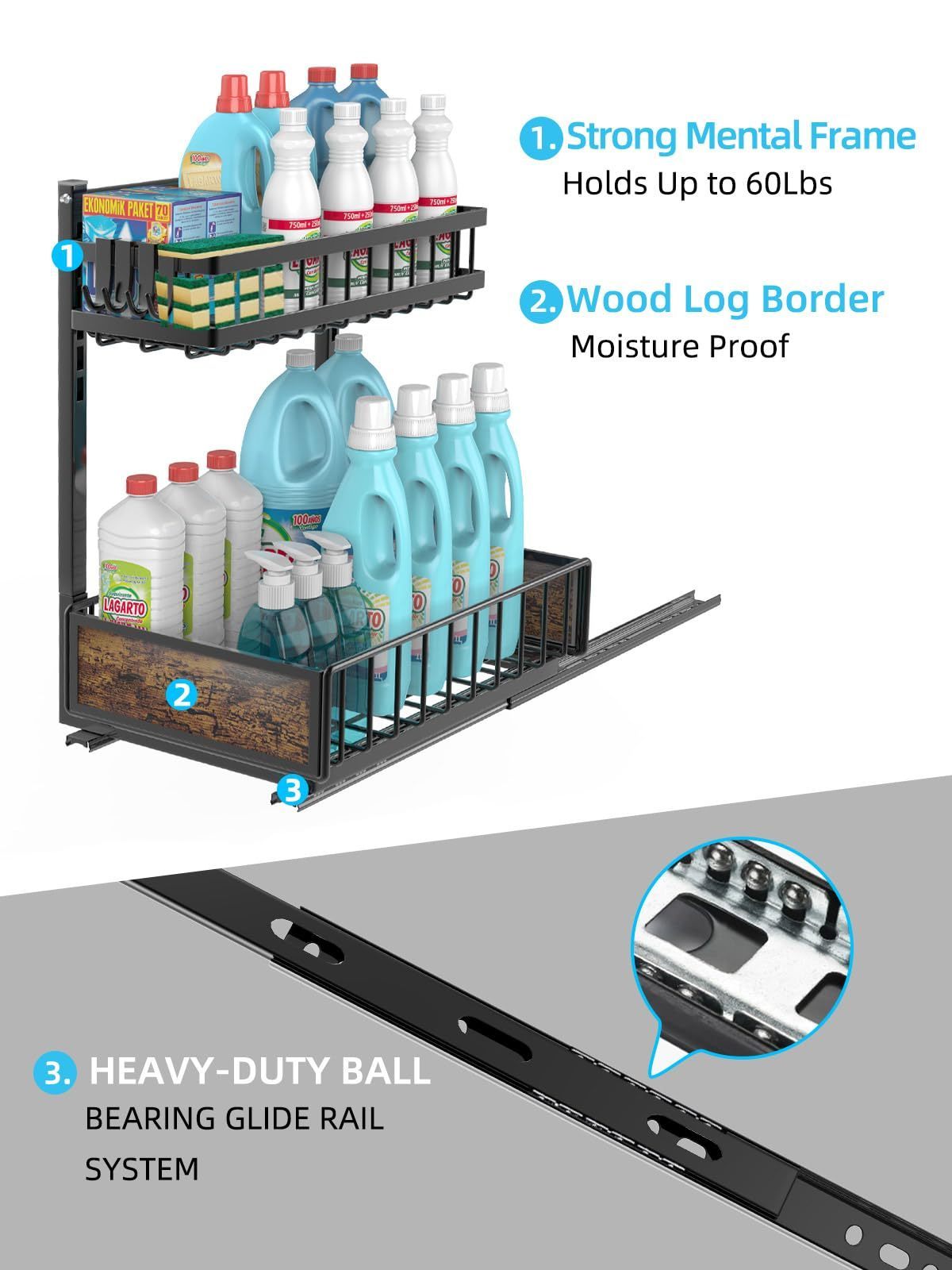 Under Sink Organizers 2 Tier - Kitchen Under Sink Organizer Storage Metal,Pull Out Cabinet Organizer Adjustable Height Organizer