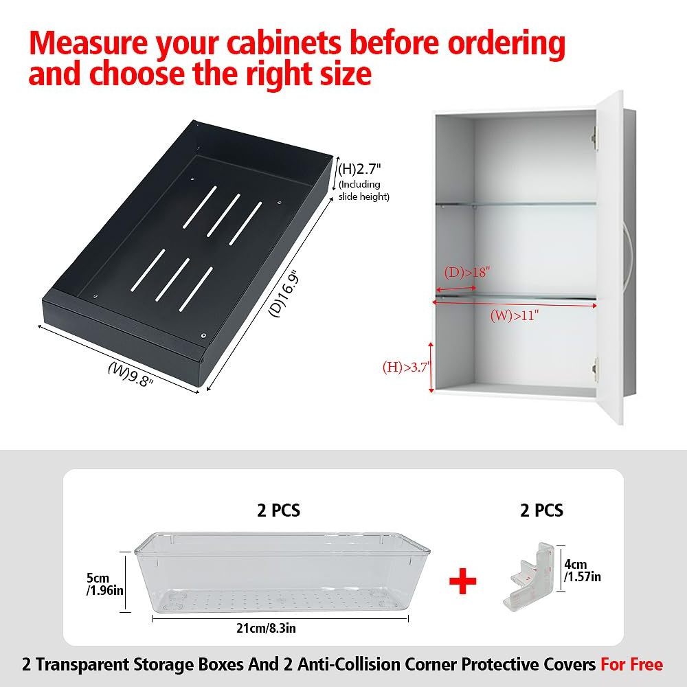 Pull out Cabinet Organizer, Carbon Steel cabinet drawers, Pantry storage Shelves With Nano Adhesive Strip