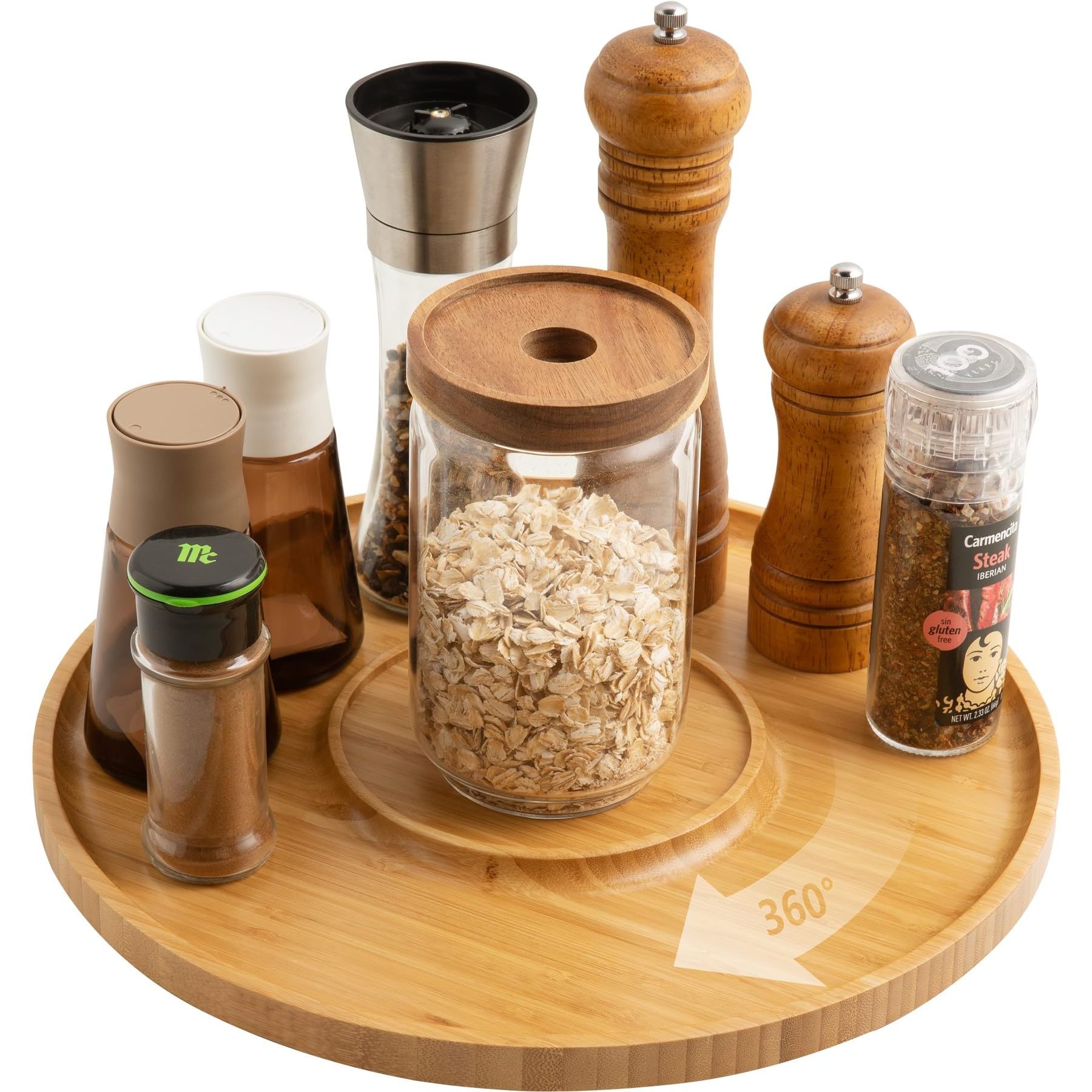 Bamboo Lazy Susan Organizer,Spice Rack Rotating, Smores Maker Station for Tabletop Fire Pit