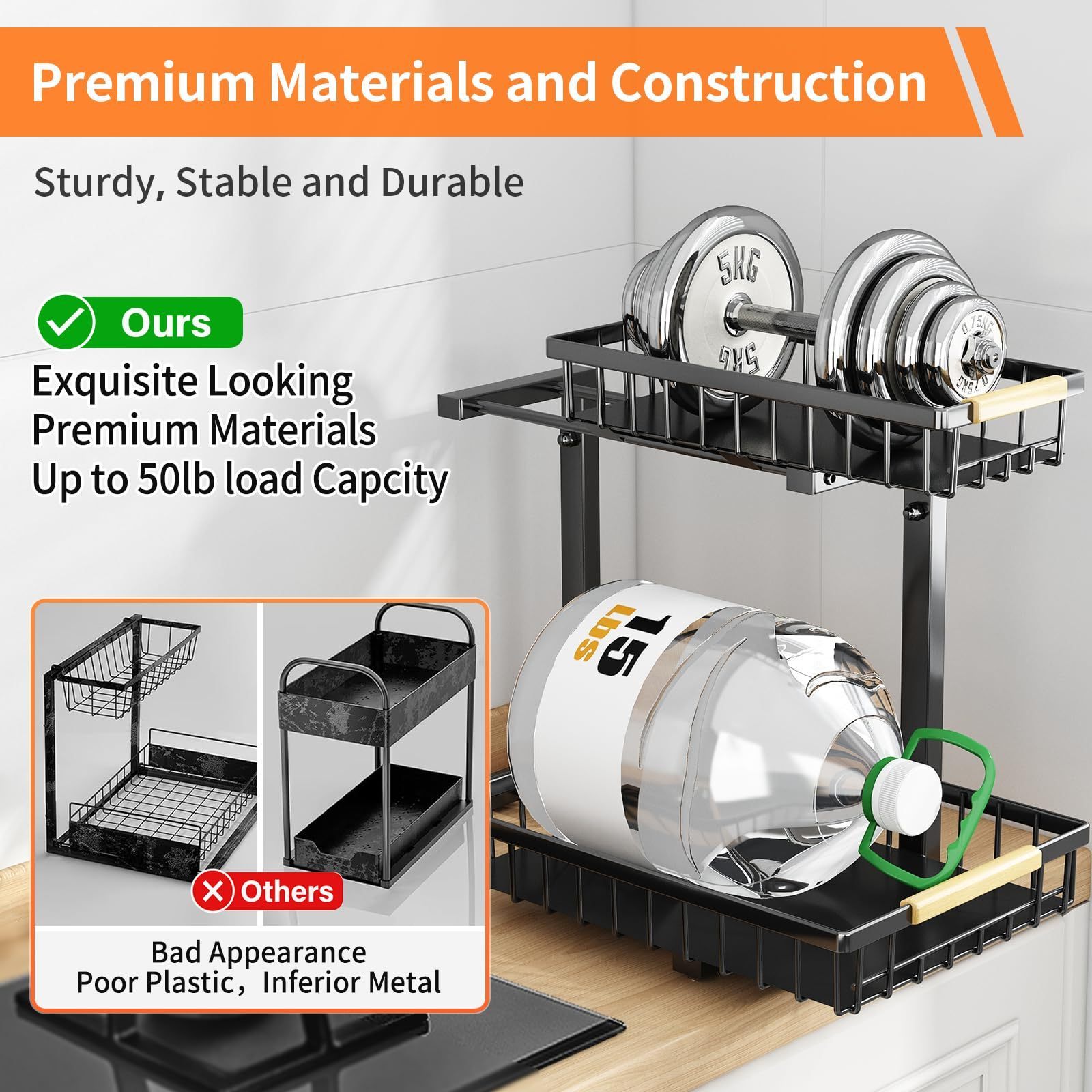 Under Sink Organizers and Storage,2 Tier Slide easily - Bathroom Organizer Under Sink, Kitchen Organizers and Storage