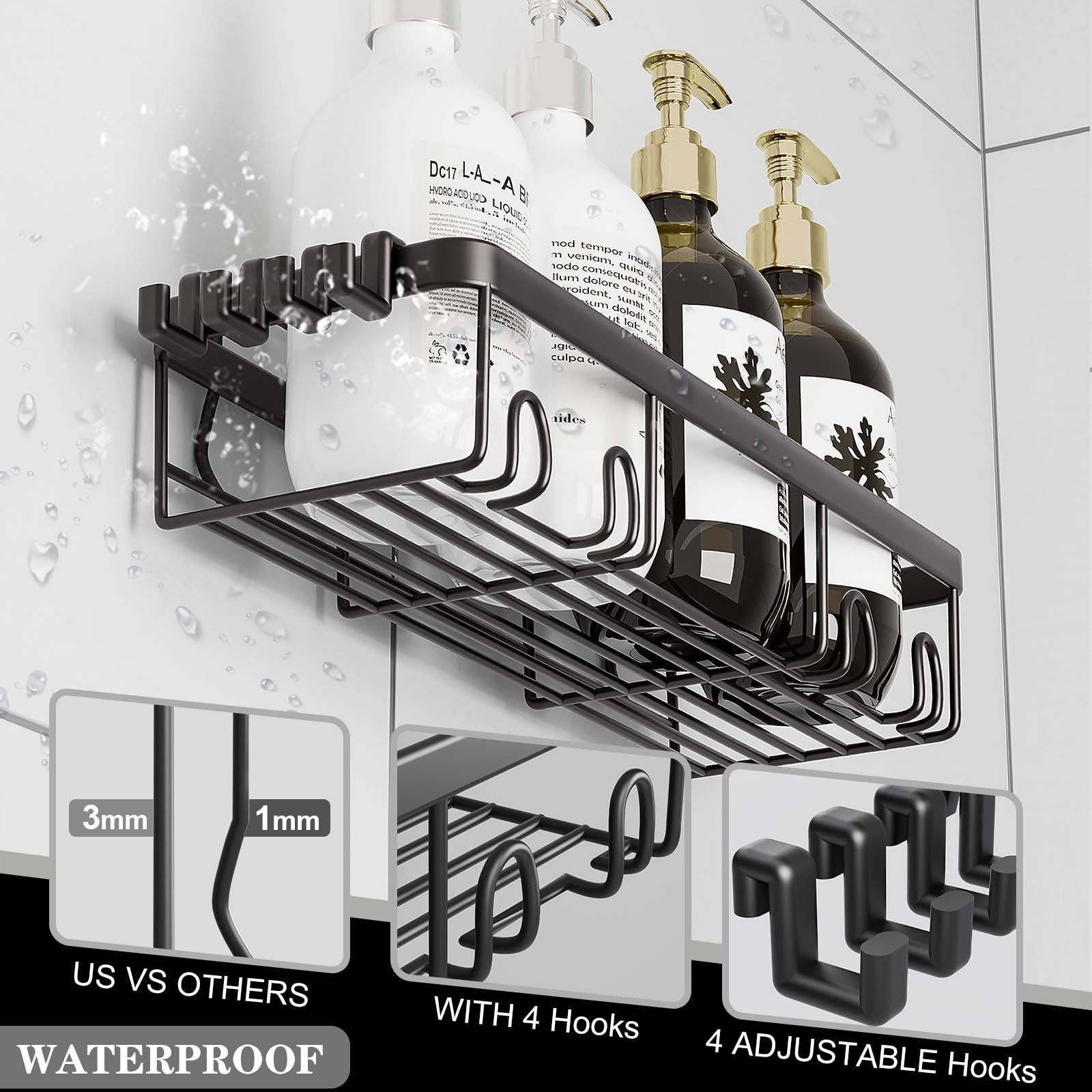 Shower Caddy, Bathroom Shower Organizers, Black Shower Shelves for Inside Shower with Soap Caddy