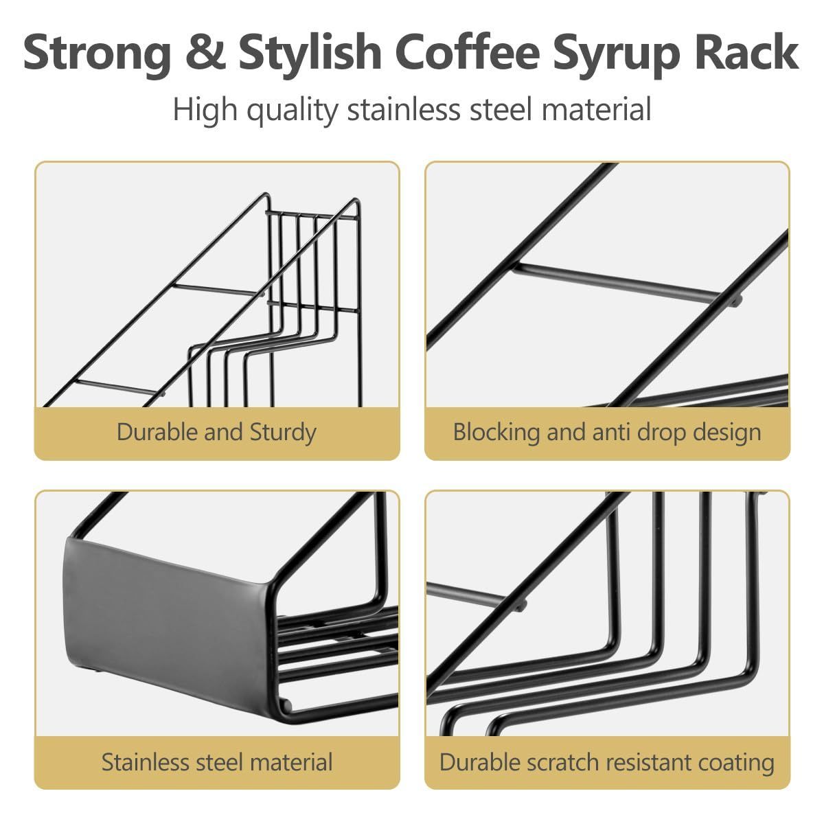 Coffee Syrup Rack for Coffee Bar Accessories, Fits with Torani and Monin Syrup, Coffee Bar Organizer Holds 4 Bottles