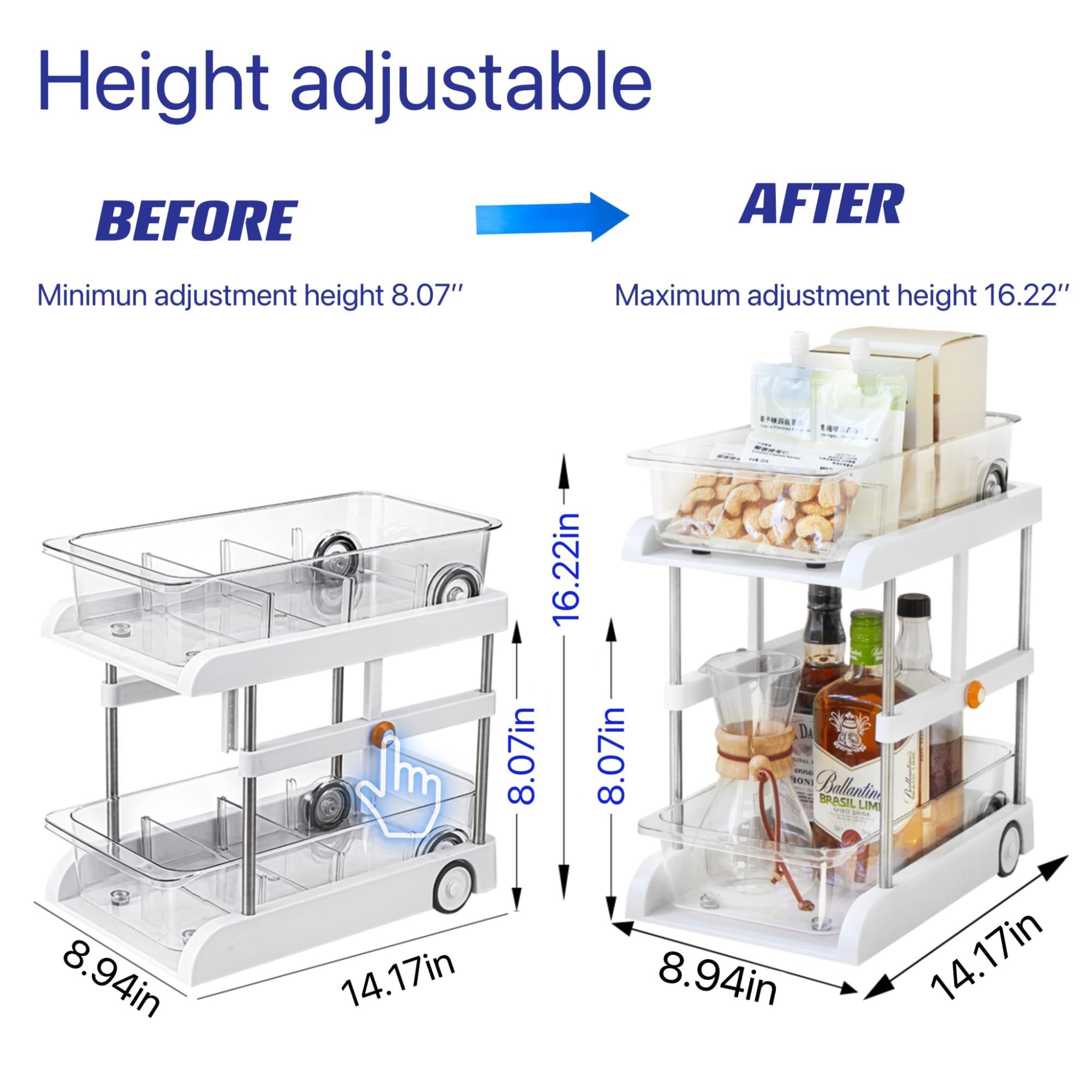 Upgrade Height adjustable 2 Tier Clear Organizer with Dividers, Under Sink Organizers  Bathroom Cabinet Organization