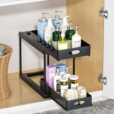 Pull Out Under Sink Organizer Baskets with 2 Drawers, Under Sink Storage for Bathroom, Kitchen