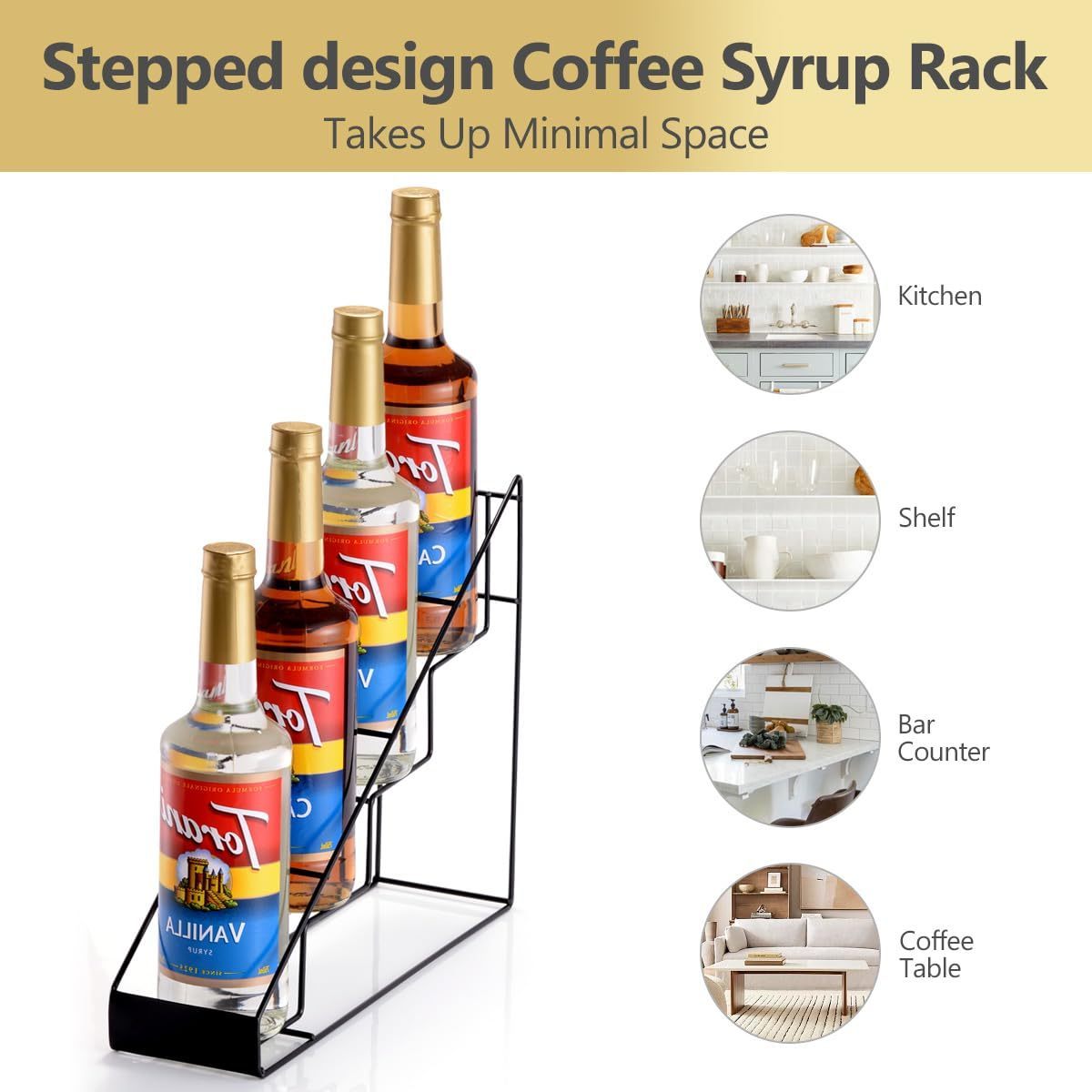 Coffee Syrup Rack for Coffee Bar Accessories, Fits with Torani and Monin Syrup, Coffee Bar Organizer Holds 4 Bottles