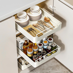 Pull Out Cabinet Organizer Fixed With Adhesive Nano Film, Heavy Duty Slide Out Pantry Shelves, Sliding Drawer Pantry Shelf