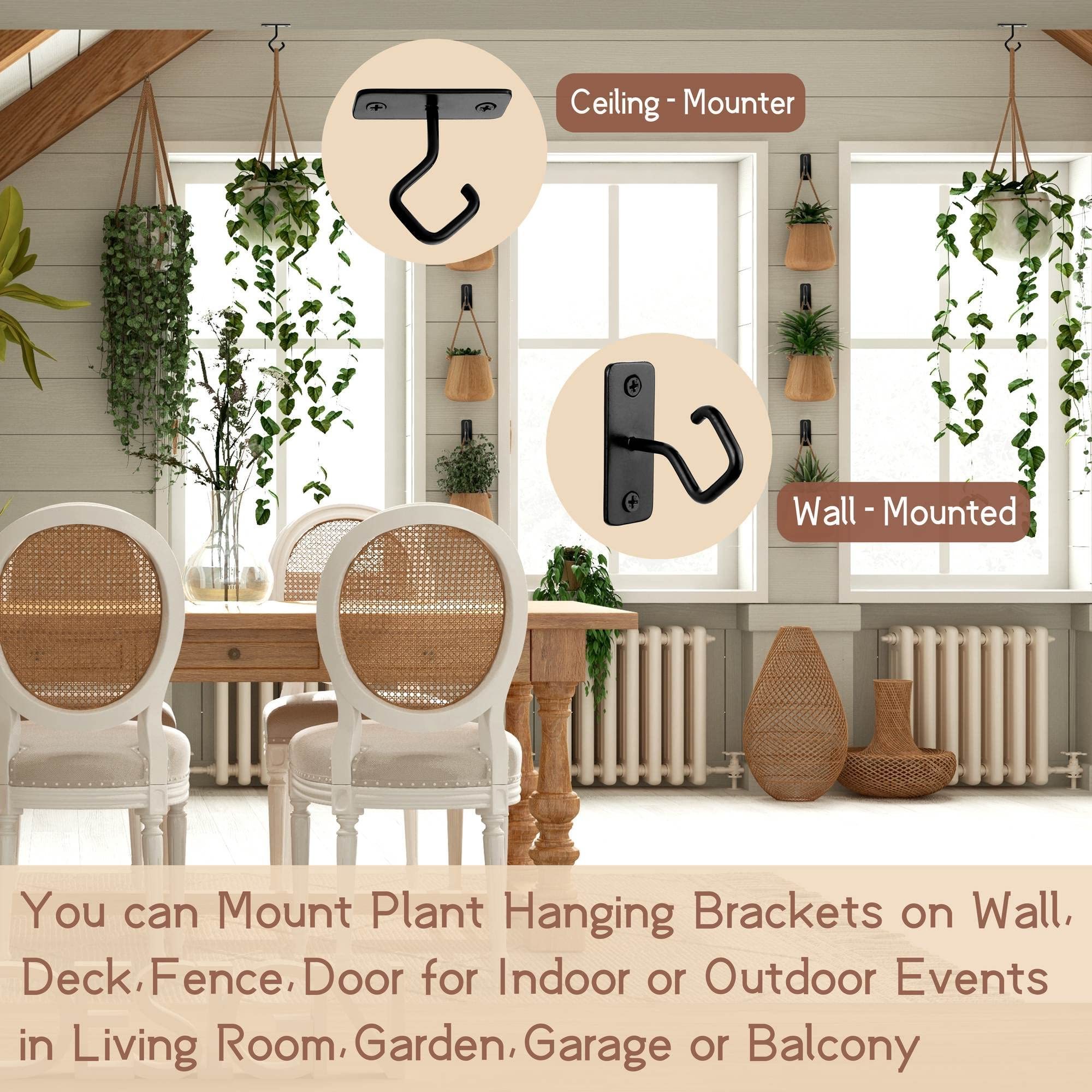 Ceiling Hooks for Hanging Plants, Iron Plant Hanger for Wall Mount