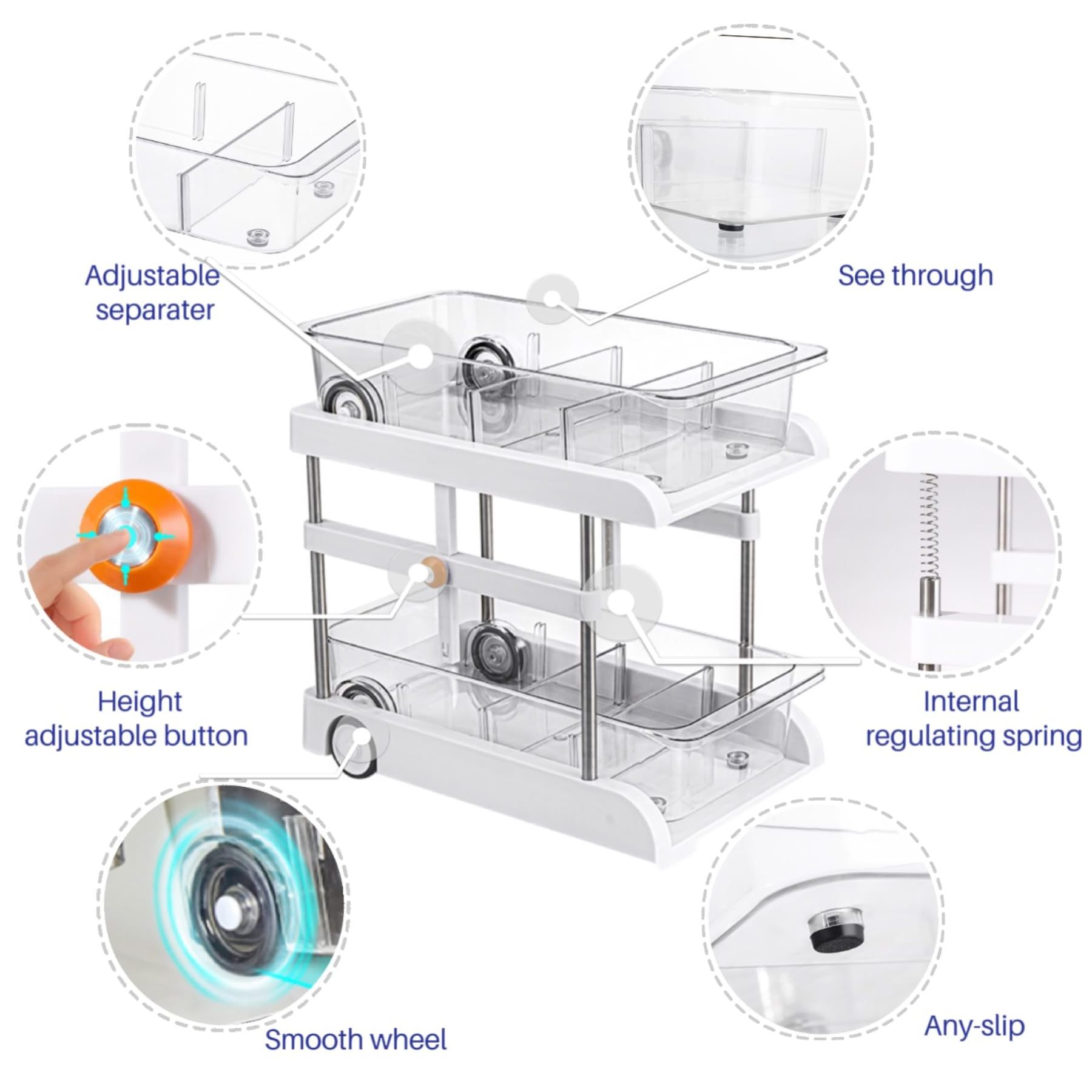 Upgrade Height adjustable 2 Tier Clear Organizer with Dividers, Under Sink Organizers  Bathroom Cabinet Organization