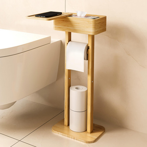 Toilet Paper Holder Stand with Storage Shelf Box, Free Standing Toilet Tissue Paper Roll, Toilet Wipes Dispenser Organizer