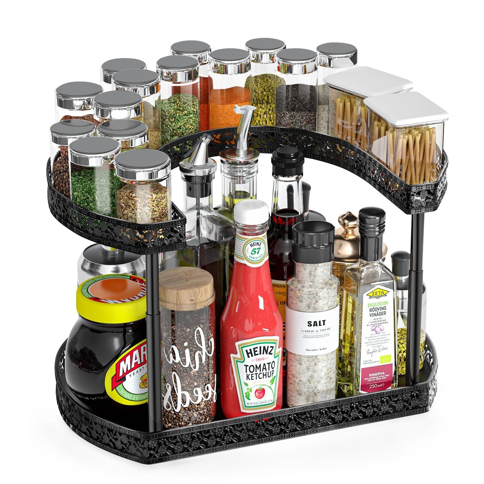 Lazy Susan Turntable Organizer, 2-Tier Spice Spinner Non-Skid & 3 Height Settings for Cabinet Pantry Kitchen