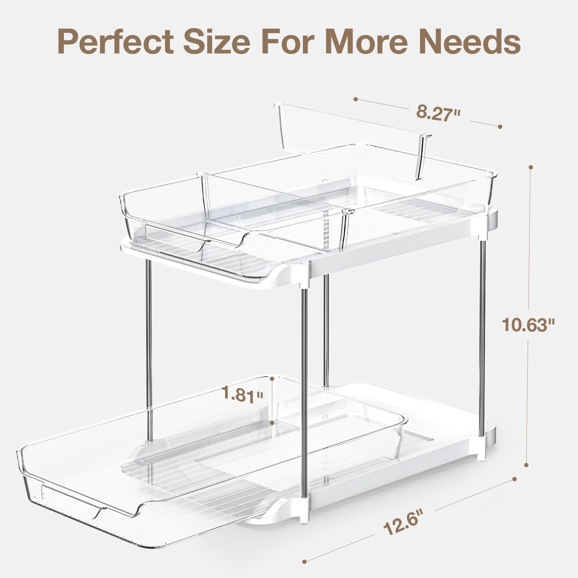 Bathroom Cabinet Organizer, Pull Out Under Sink Organizers,  Clear Under Cabinet Storage with Movable Dividers