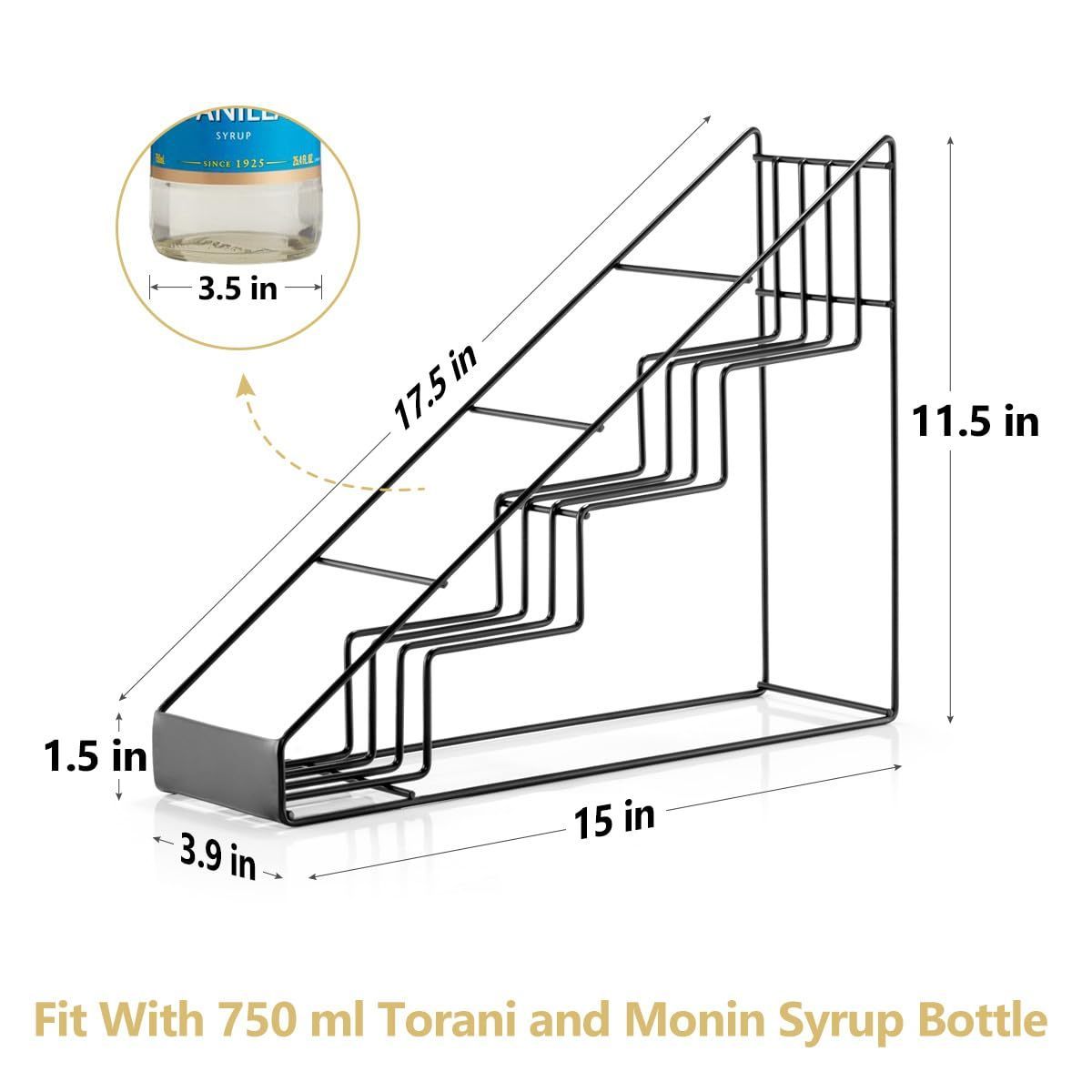 Coffee Syrup Rack for Coffee Bar Accessories, Fits with Torani and Monin Syrup, Coffee Bar Organizer Holds 4 Bottles