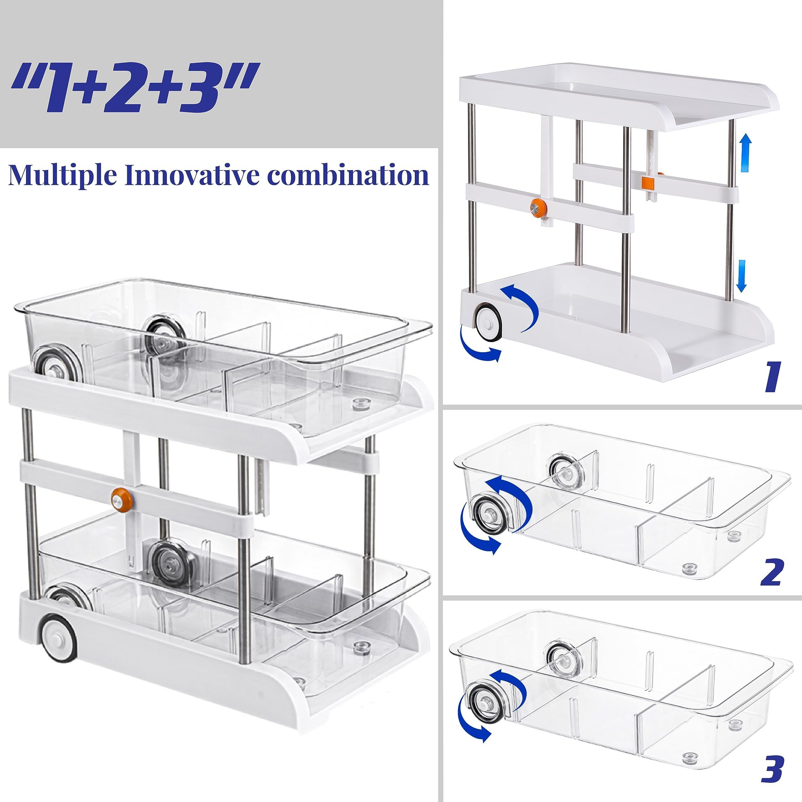 Upgrade Height adjustable 2 Tier Clear Organizer with Dividers, Under Sink Organizers  Bathroom Cabinet Organization