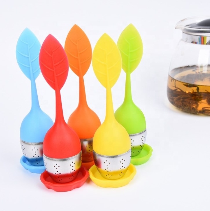 Leaf Shaped Silicone Tea Ball Loose Tea Steeper Mesh Tea Cup Filter with Handle