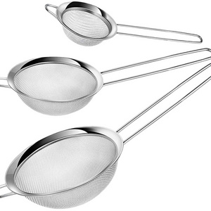 Fine Mesh Strainer Set of 3 Stainless Steel Strainers Food Strainer Colander Sieve with Long Handle for Kitchen Cooking